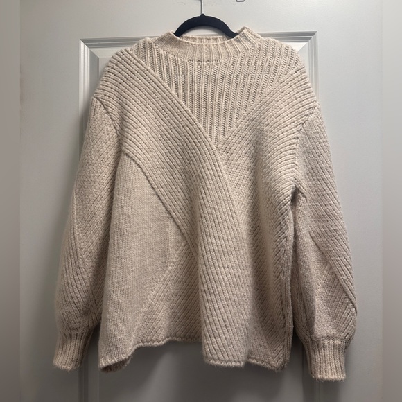 Zara Cream mock neck chunky novelty knit sweater - Picture 2 of 5